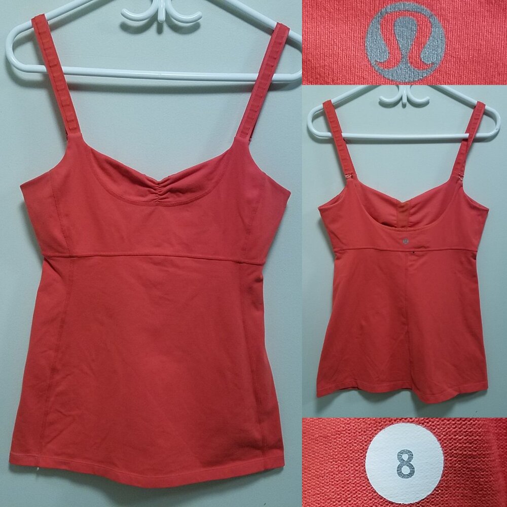 Lululemon Orange Red Ruched Tank Top Size 8 Medium Adjustable Strap